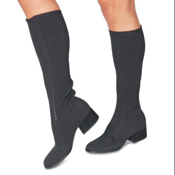 Eileen Fisher Alas Recycled Knit Tall Stretch Boots Pull On Graphite 8.5 NEW - Picture 3 of 15